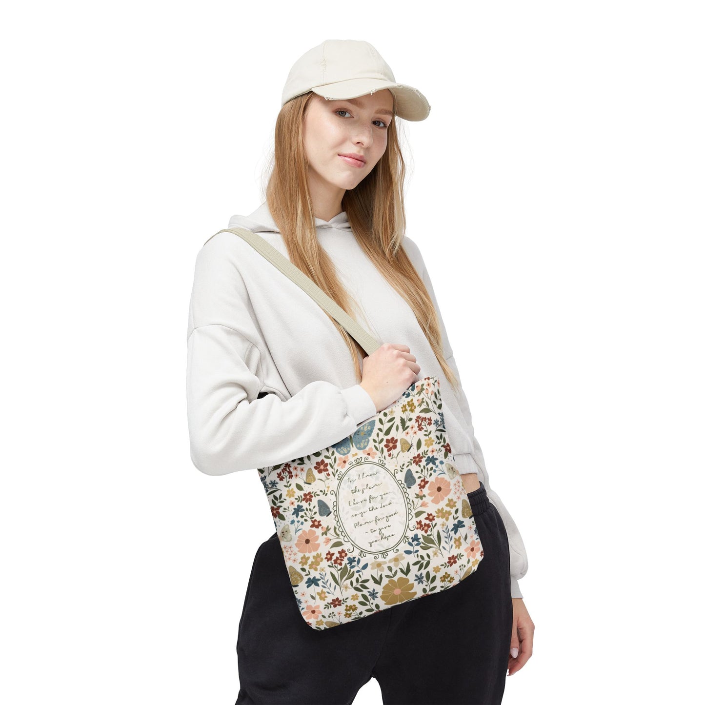 Floral Vintage Tote Bag — Handwritten Scripture & Butterflies | Jeremiah 29:11