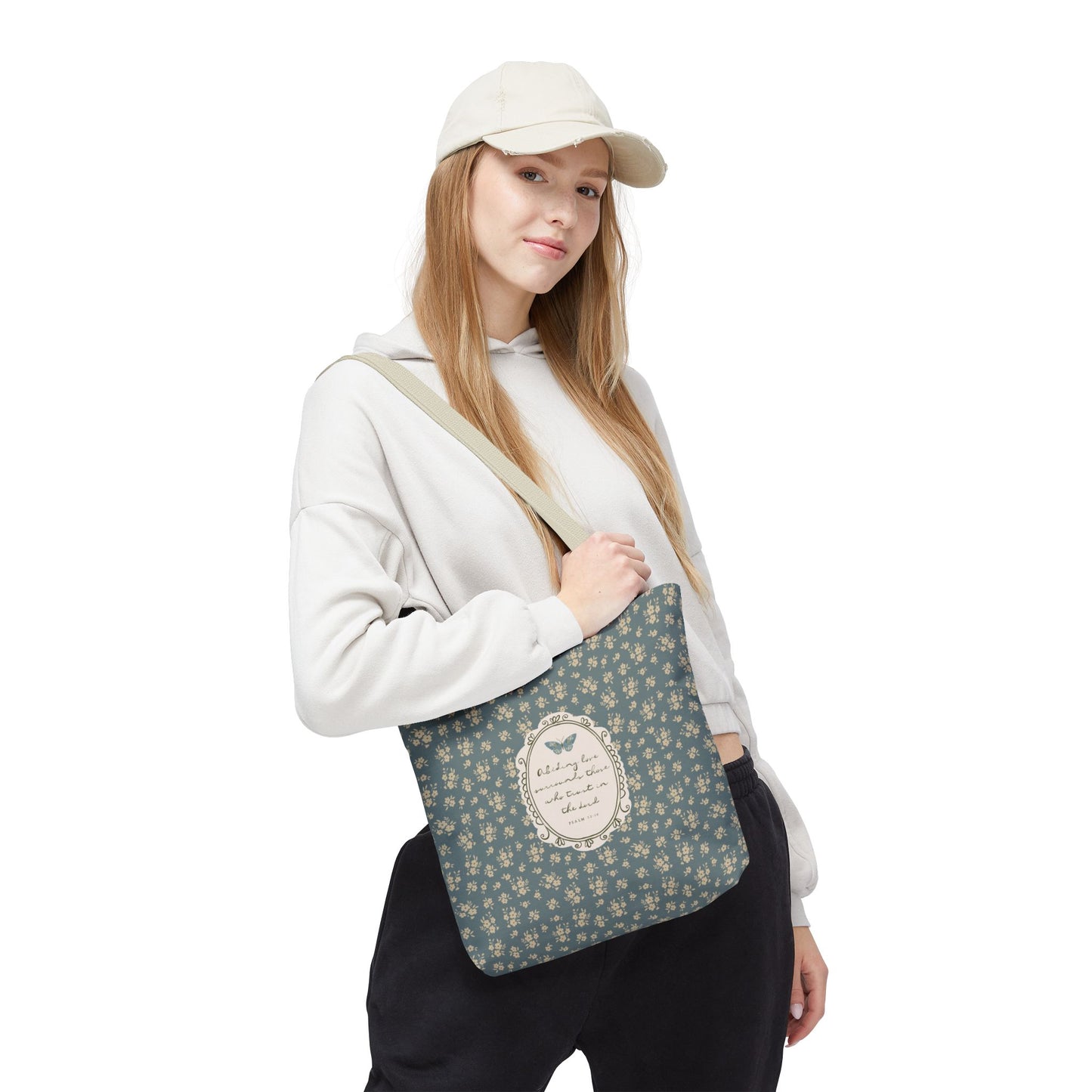 "Abiding Love"— Floral Vintage Scripture Art | Tote Bag | Amylee Weeks