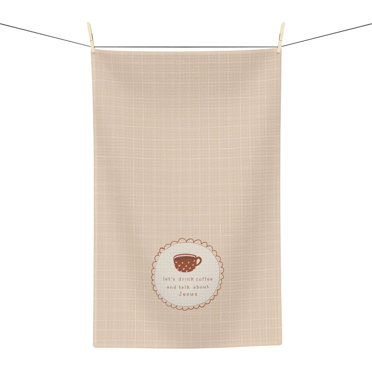 Let's Drink Coffee & Talk About Jesus | Coffee and Bible Pattern Tea Towel | Christian Scripture Kitchen Towel