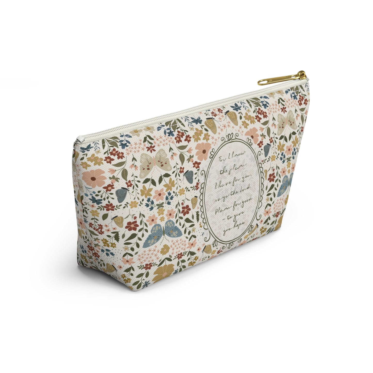 Floral Vintage Pencil Case, Cosmetic Bag — Handwritten Scripture & Butterflies | Jeremiah 29:11