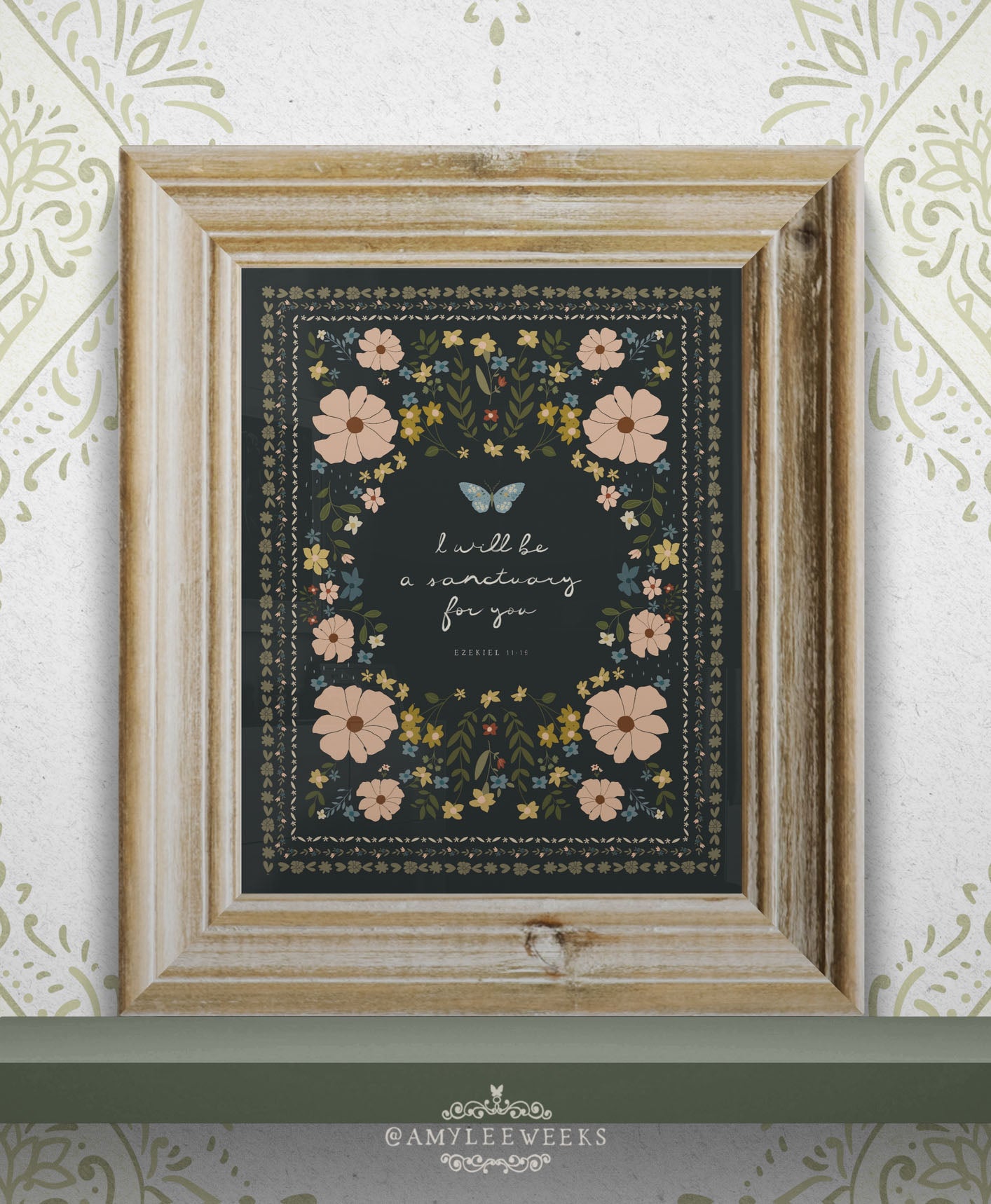 I Will Be a Sanctuary Wall Art — Floral Scripture Art | Amylee Weeks