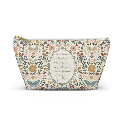 Floral Vintage Pencil Case, Cosmetic Bag — Handwritten Scripture & Butterflies | Jeremiah 29:11