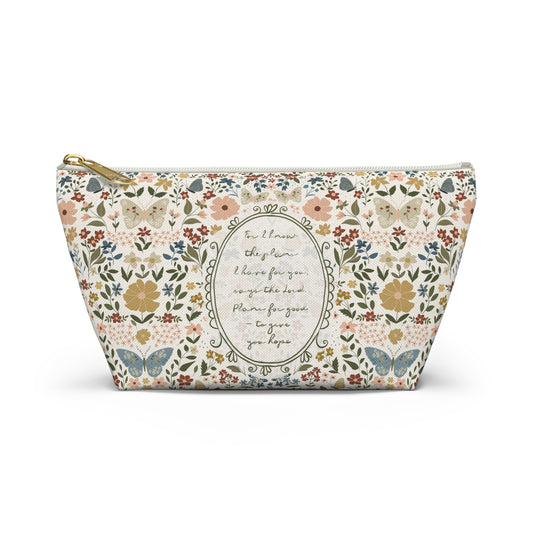 Floral Vintage Pencil Case, Cosmetic Bag — Handwritten Scripture & Butterflies | Jeremiah 29:11