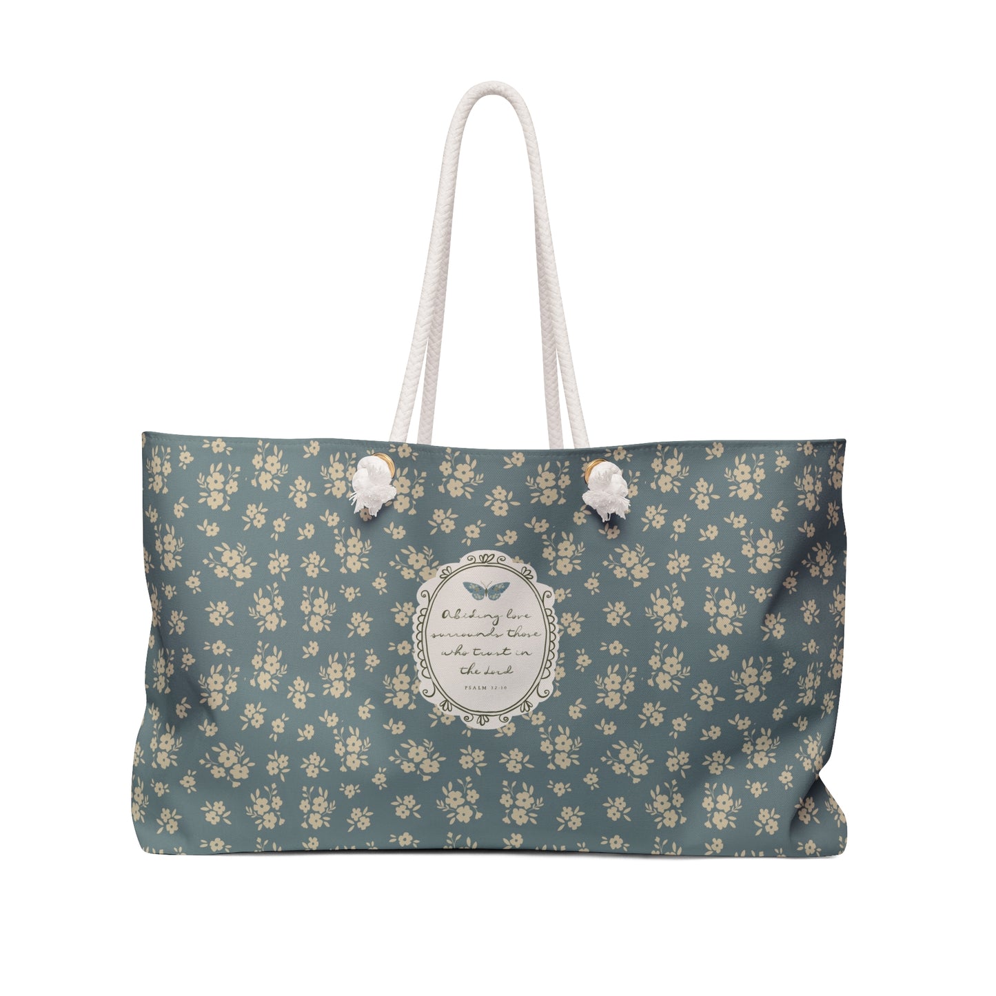 "Abiding Love"— Floral Vintage Scripture Art | Weekender Bag | Amylee Weeks