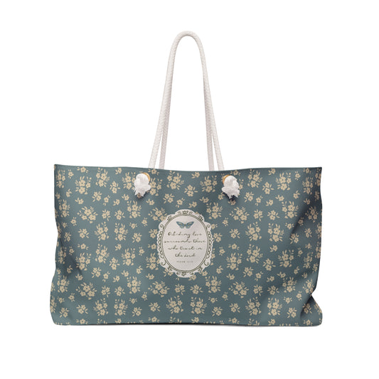 "Abiding Love"— Floral Vintage Scripture Art | Weekender Bag | Amylee Weeks