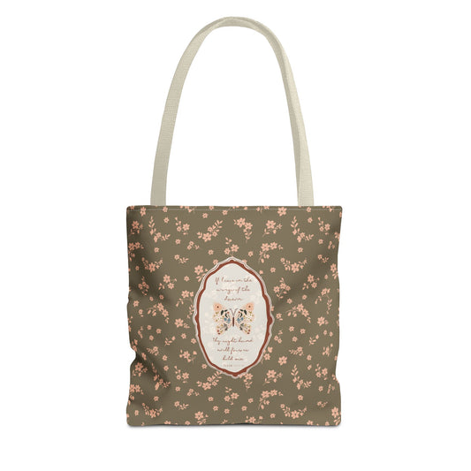 "Wings of the Dawn"— Floral Vintage Scripture Art | Tote Bag | Amylee Weeks