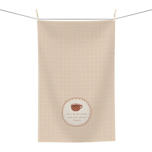 Let's Drink Coffee & Talk About Jesus | Coffee and Bible Pattern Tea Towel | Christian Scripture Kitchen Towel