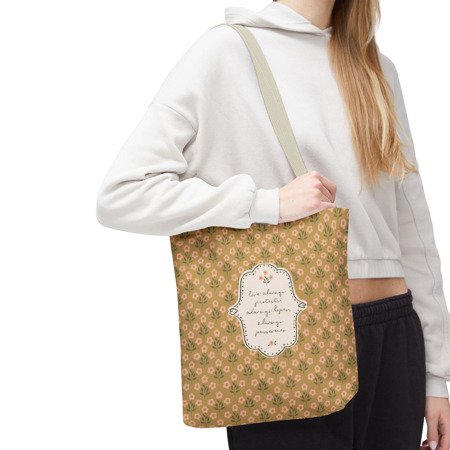 "Love Always" Scripture Art | Tote Bag — Vintage Cottage Art | Amylee Weeks