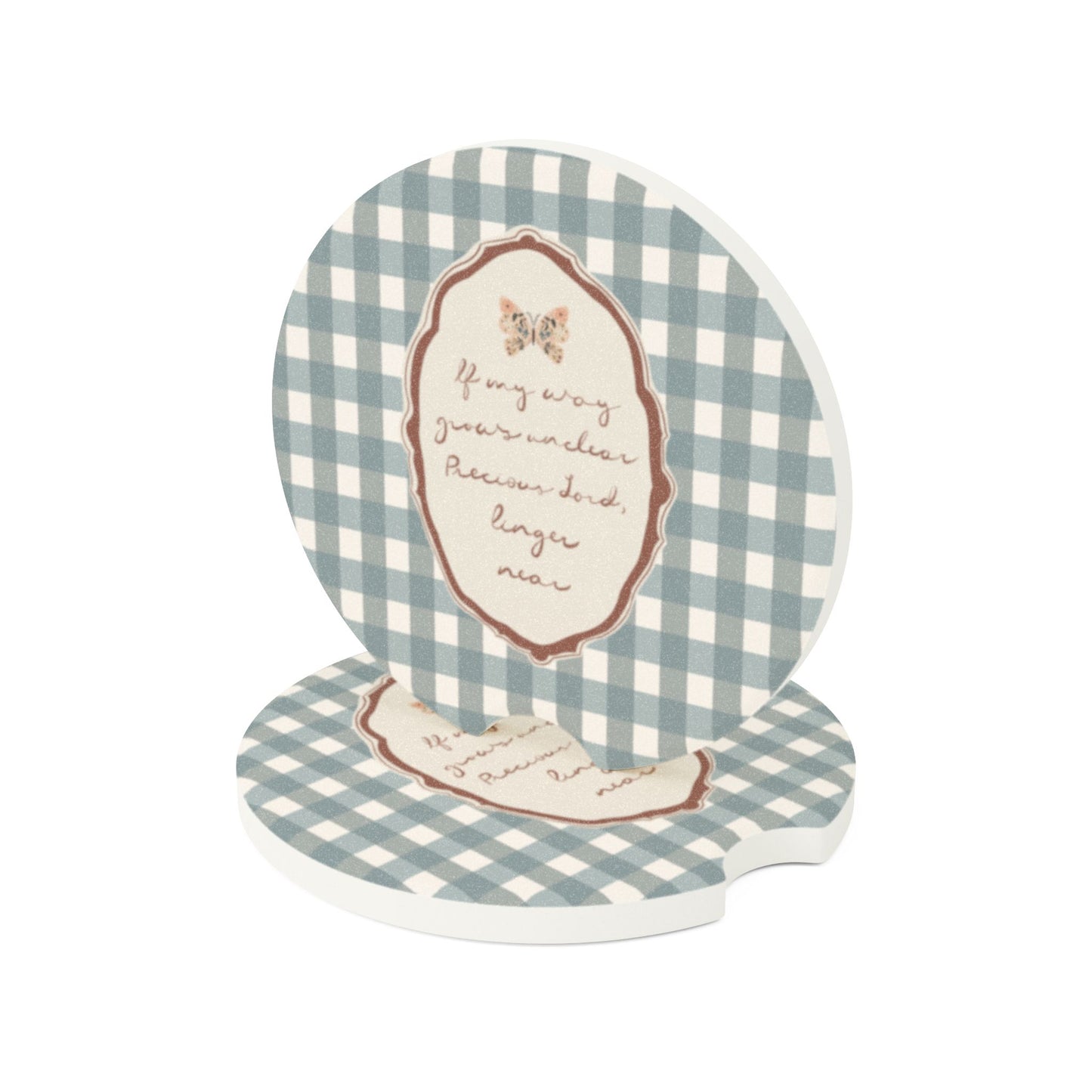 Vintage Gingham Butterfly Soapstone Car Coaster | Your Heart's Sanctuary | Amylee Weeks