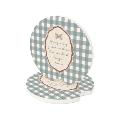 Vintage Gingham Butterfly Soapstone Car Coaster | Your Heart's Sanctuary | Amylee Weeks