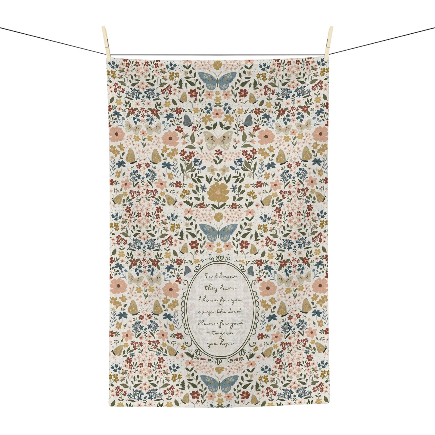 Floral Vintage Microfiber Tea Towel — Handwritten Scripture & Butterflies | Jeremiah 29:11