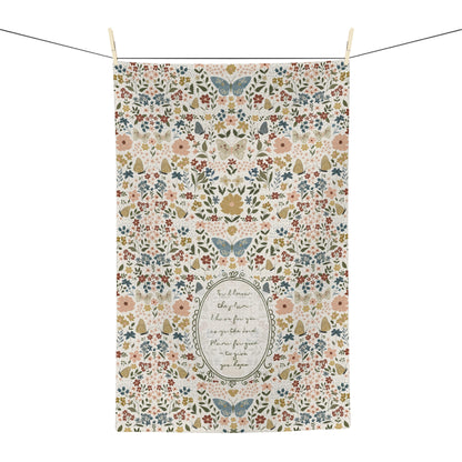 Floral Vintage Microfiber Tea Towel — Handwritten Scripture & Butterflies | Jeremiah 29:11