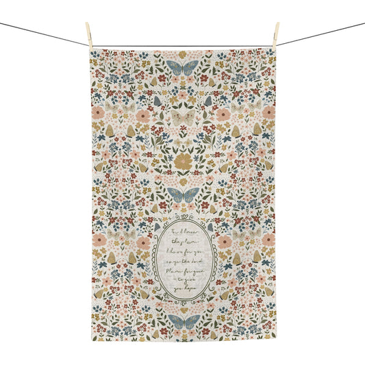Floral Vintage Microfiber Tea Towel — Handwritten Scripture & Butterflies | Jeremiah 29:11