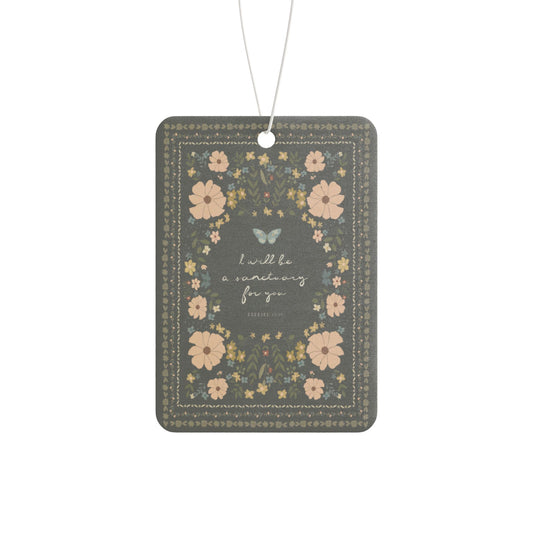 "I Will Be a Sanctuary" Floral Scripture Art | Car Freshener | Amylee Weeks