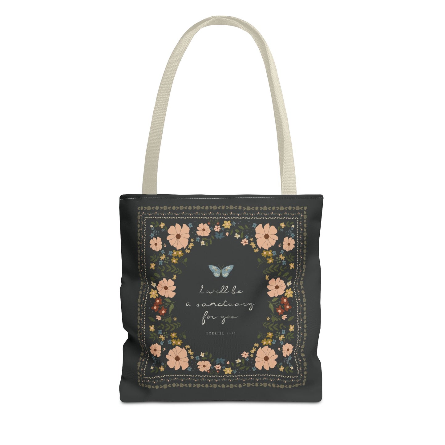 "I Will Be a Sanctuary" Floral Scripture Art | Tote Bag | Amylee Weeks