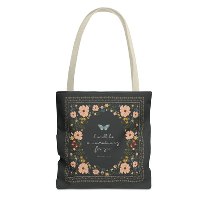 "I Will Be a Sanctuary" Floral Scripture Art | Tote Bag | Amylee Weeks
