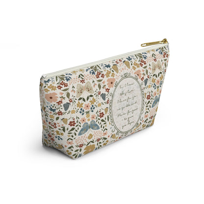 Floral Vintage Pencil Case, Cosmetic Bag — Handwritten Scripture & Butterflies | Jeremiah 29:11