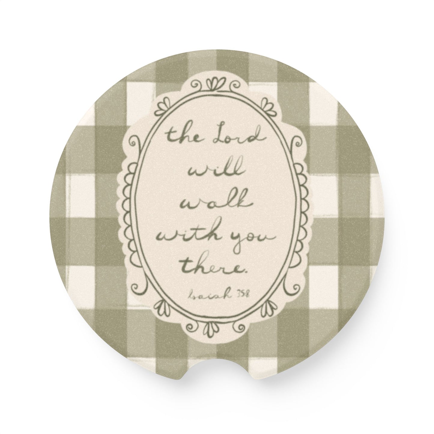 Sage Plaid Soapstone Car Coaster — “The Lord Will Walk With You There” | Your Heart's Sanctuary | Amylee Weeks