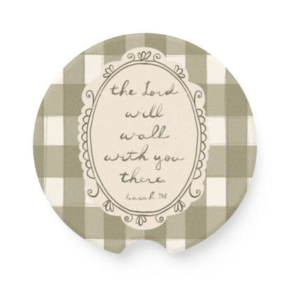 Sage Plaid Soapstone Car Coaster — “The Lord Will Walk With You There” | Your Heart's Sanctuary | Amylee Weeks