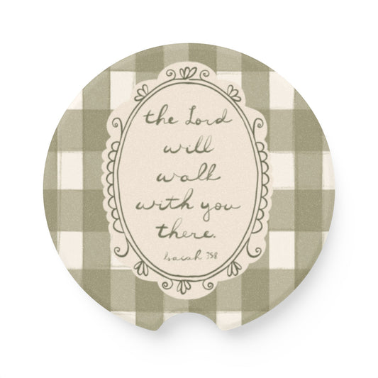 Sage Plaid Soapstone Car Coaster — “The Lord Will Walk With You There” | Your Heart's Sanctuary | Amylee Weeks
