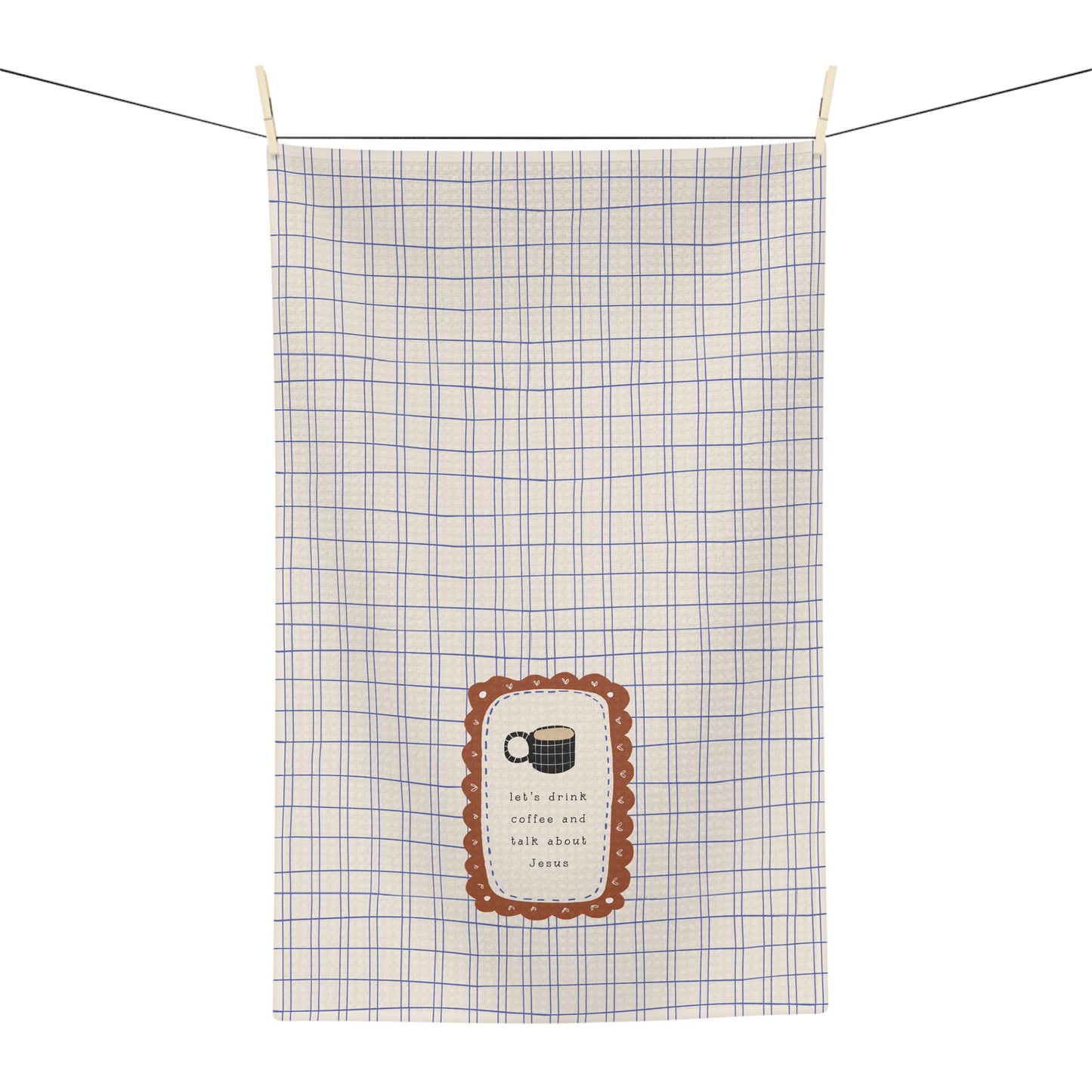 Let's Drink Coffee & Talk About Jesus | Coffee and Bible Pattern Tea Towel | Christian Scripture Kitchen Towel