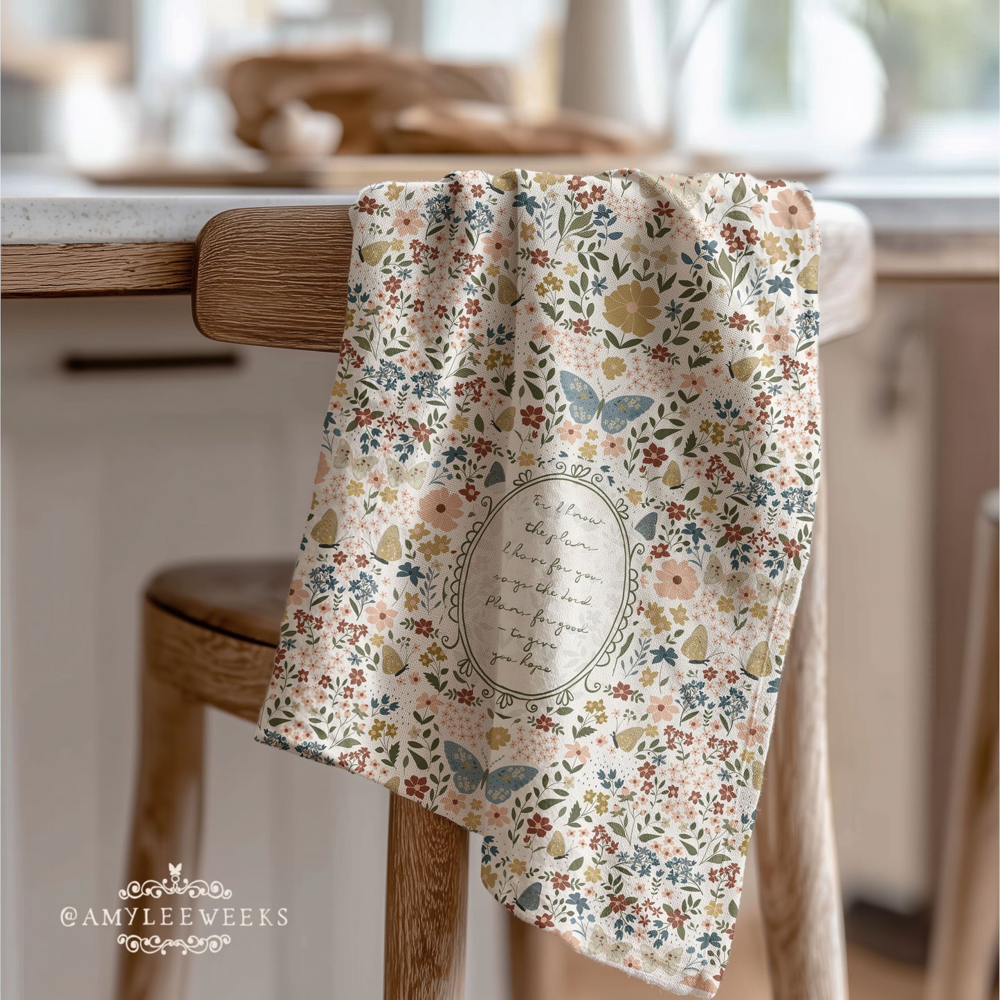 Floral Vintage Microfiber Tea Towel — Handwritten Scripture & Butterflies | Jeremiah 29:11
