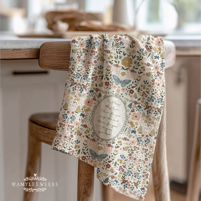 Floral Vintage Microfiber Tea Towel — Handwritten Scripture & Butterflies | Jeremiah 29:11