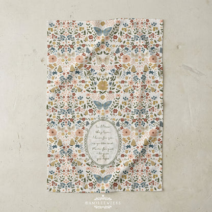 Floral Vintage Microfiber Tea Towel — Handwritten Scripture & Butterflies | Jeremiah 29:11