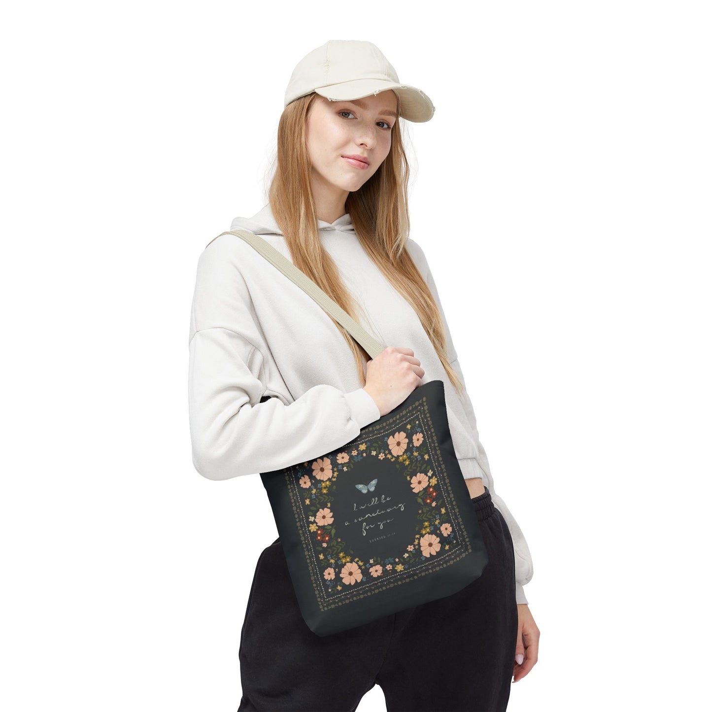 "I Will Be a Sanctuary" Floral Scripture Art | Tote Bag | Amylee Weeks