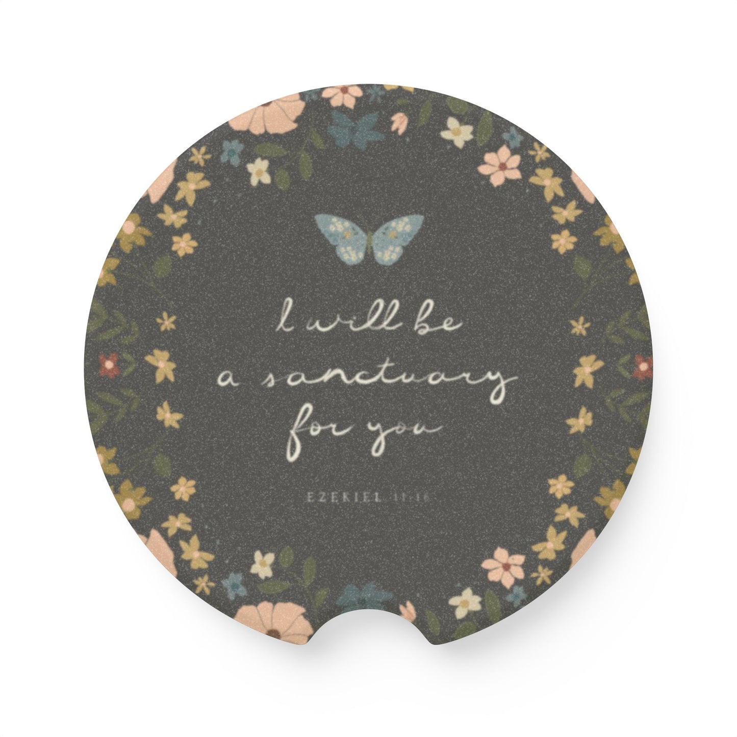 "I Will Be a Sanctuary for You" Floral Butterfly Car Coaster | Your Heart's Sanctuary | Amylee Weeks