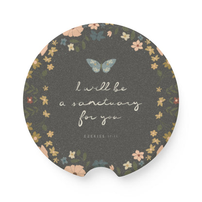"I Will Be a Sanctuary for You" Floral Butterfly Car Coaster | Your Heart's Sanctuary | Amylee Weeks