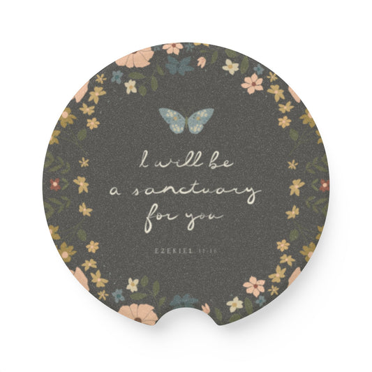 "I Will Be a Sanctuary for You" Floral Butterfly Car Coaster | Your Heart's Sanctuary | Amylee Weeks