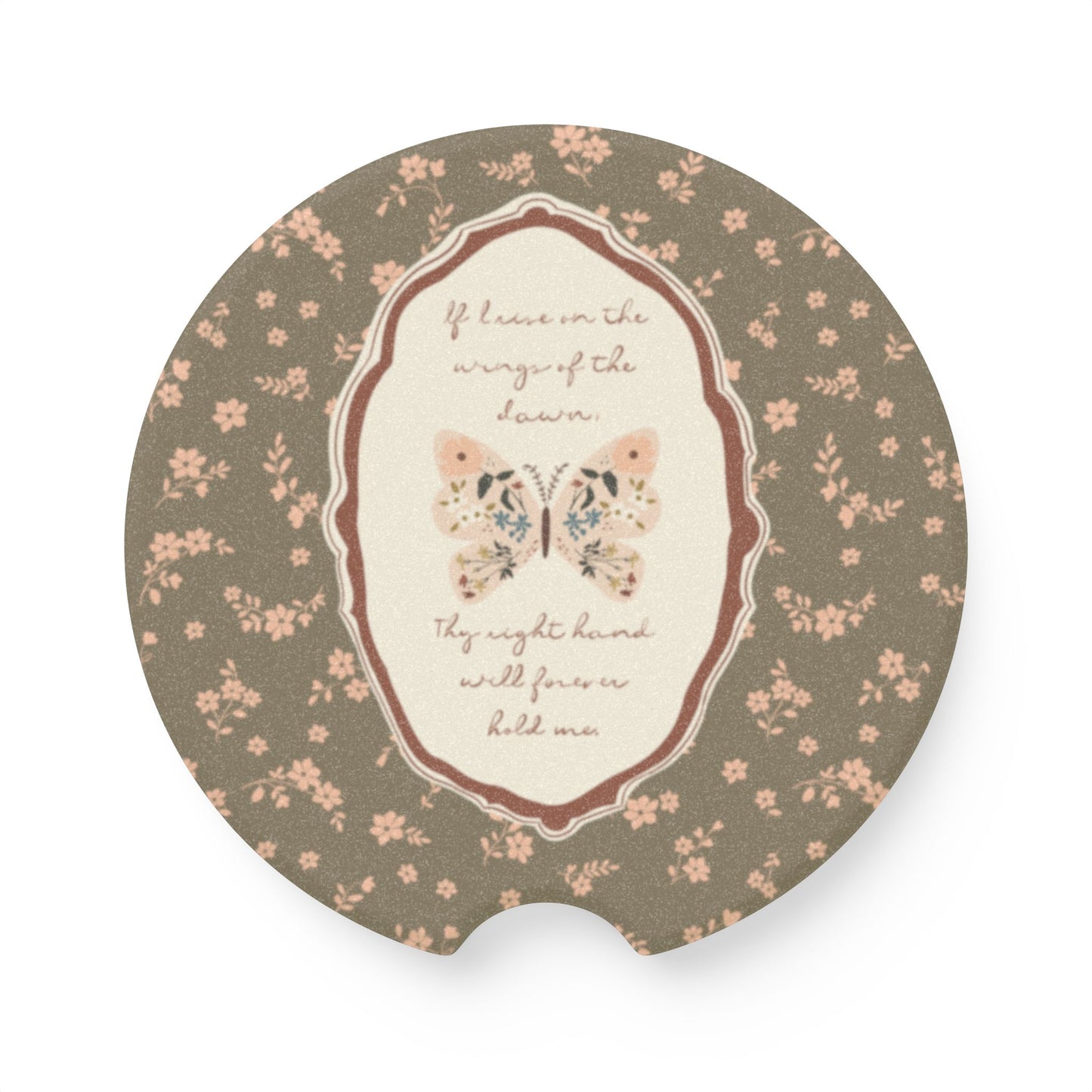 Vintage Floral Butterfly Car Coaster — Soapstone Drink Holder | Your Heart's Sanctuary | Amylee Weeks