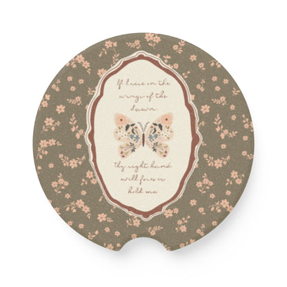 Vintage Floral Butterfly Car Coaster — Soapstone Drink Holder | Your Heart's Sanctuary | Amylee Weeks