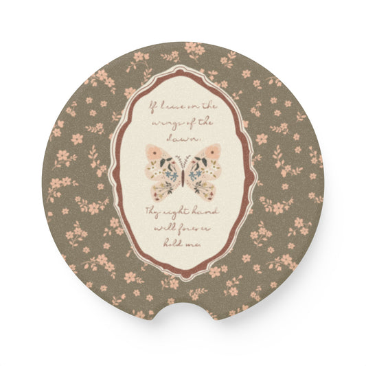 Vintage Floral Butterfly Car Coaster — Soapstone Drink Holder | Your Heart's Sanctuary | Amylee Weeks