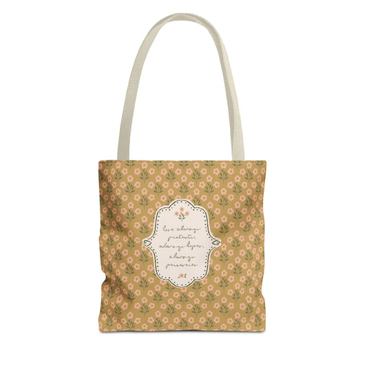 "Love Always" Scripture Art | Tote Bag — Vintage Cottage Art | Amylee Weeks