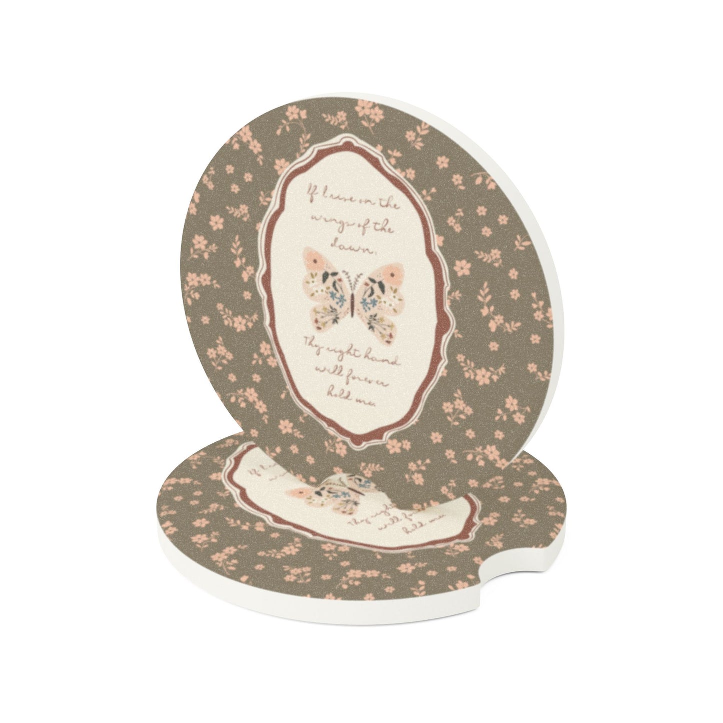 Vintage Floral Butterfly Car Coaster — Soapstone Drink Holder | Your Heart's Sanctuary | Amylee Weeks
