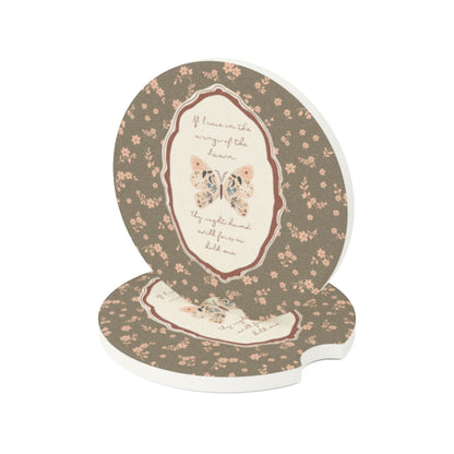 Vintage Floral Butterfly Car Coaster — Soapstone Drink Holder | Your Heart's Sanctuary | Amylee Weeks