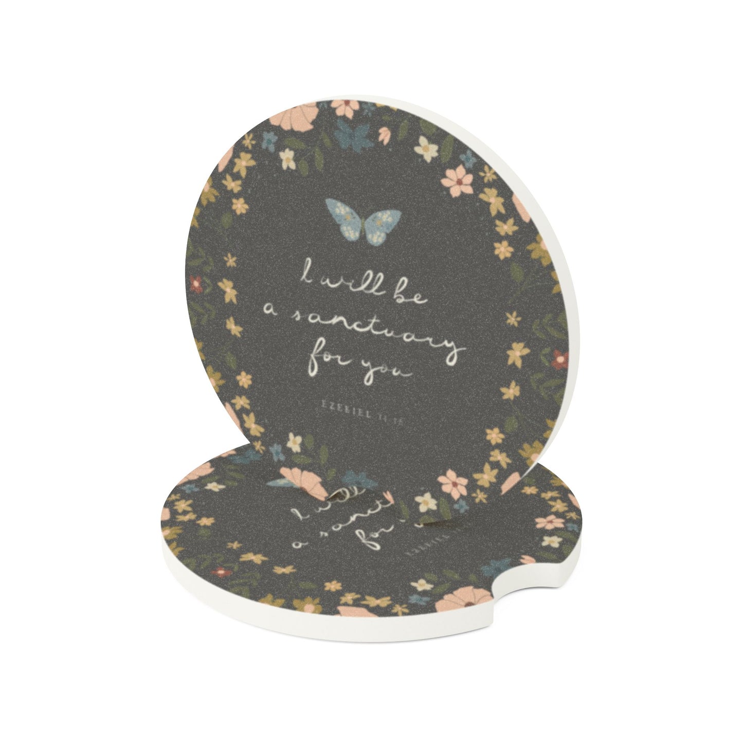 "I Will Be a Sanctuary for You" Floral Butterfly Car Coaster | Your Heart's Sanctuary | Amylee Weeks