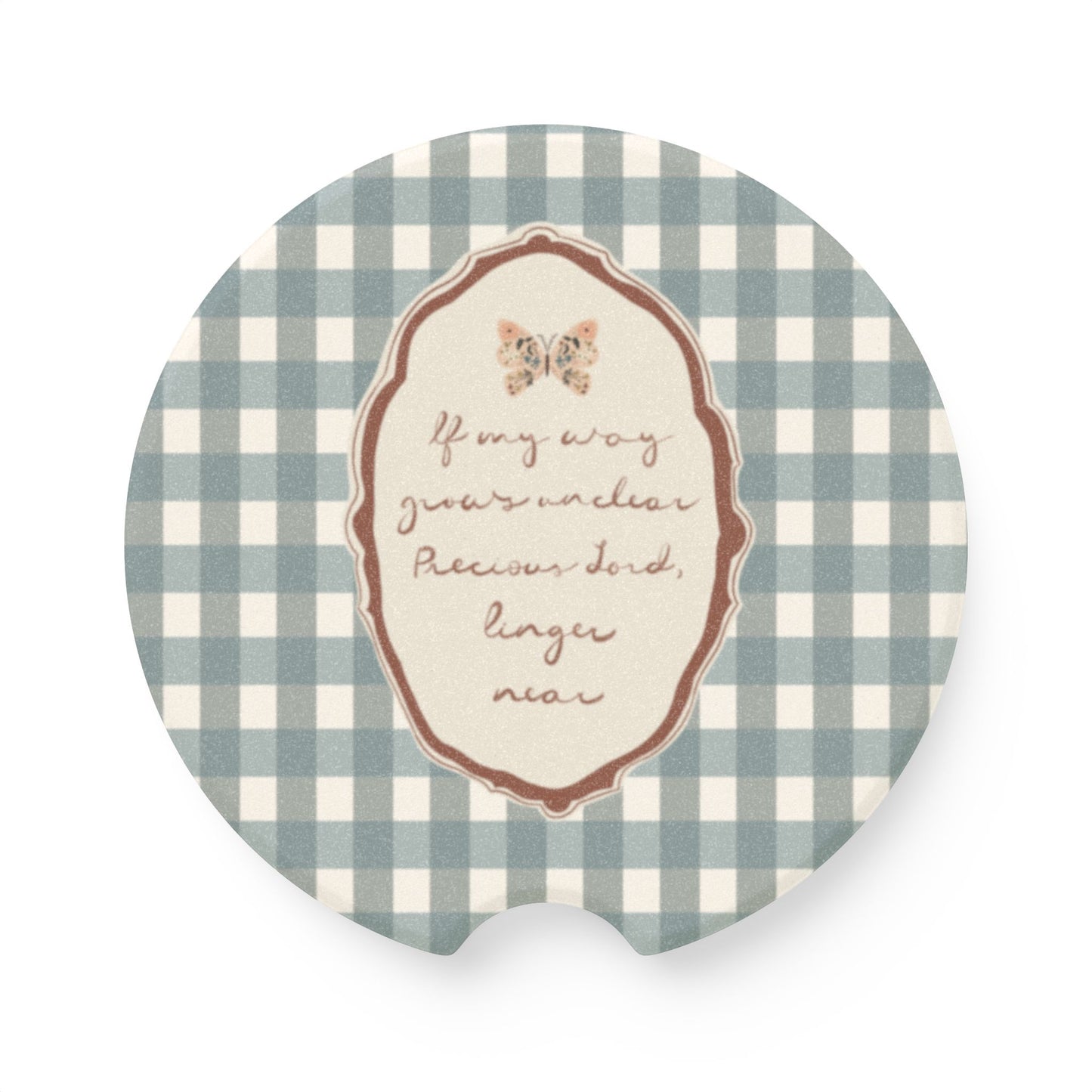 Vintage Gingham Butterfly Soapstone Car Coaster | Your Heart's Sanctuary | Amylee Weeks