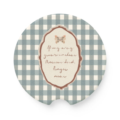 Vintage Gingham Butterfly Soapstone Car Coaster | Your Heart's Sanctuary | Amylee Weeks