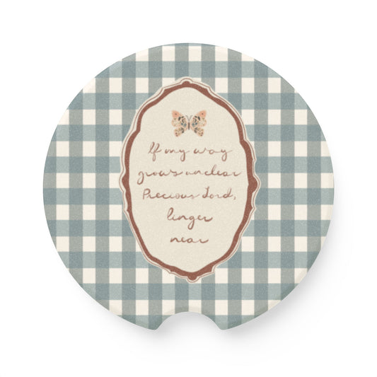 Vintage Gingham Butterfly Soapstone Car Coaster | Your Heart's Sanctuary | Amylee Weeks