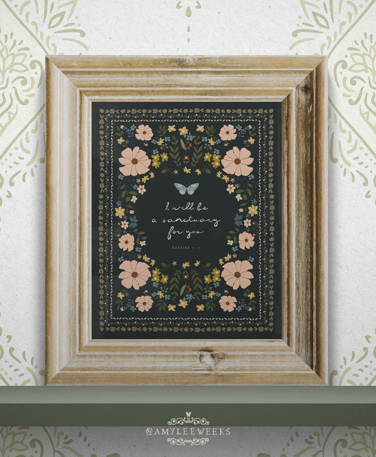 Framed "I Will Be a Sanctuary" vintage cottage art print, ideal as a comforting nursery wall decoration or a thoughtful milestone baby gift.