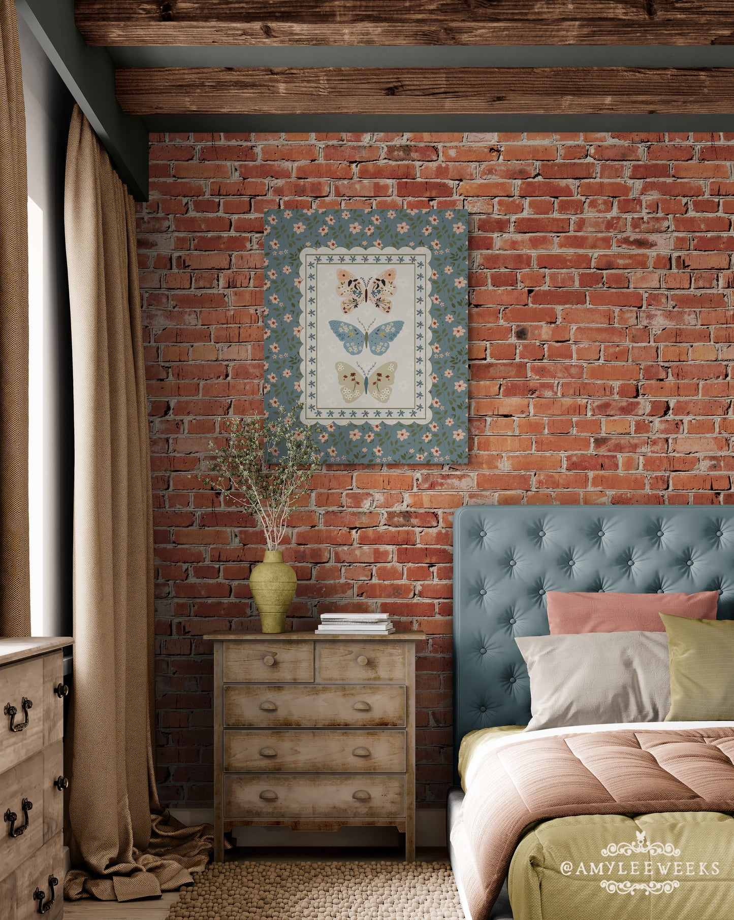Butterfly Floral Wall Art  — Vintage Cottage Art | Amylee Weeks