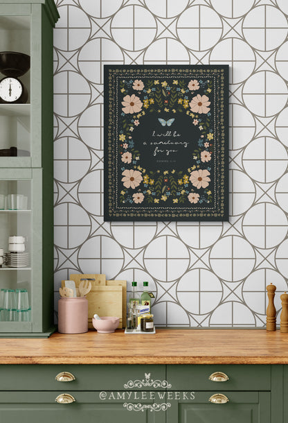 I Will Be a Sanctuary Wall Art — Floral Scripture Art | Amylee Weeks