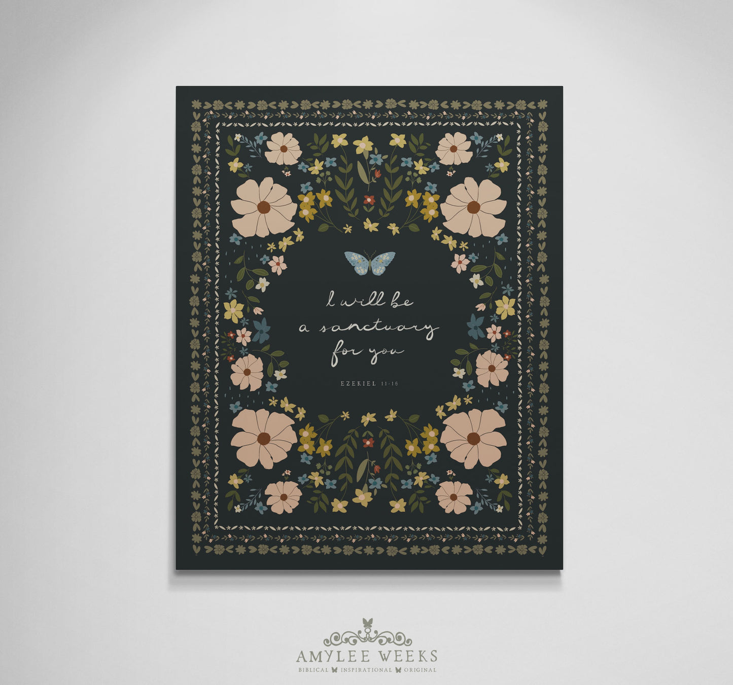 I Will Be a Sanctuary Wall Art — Floral Scripture Art | Amylee Weeks
