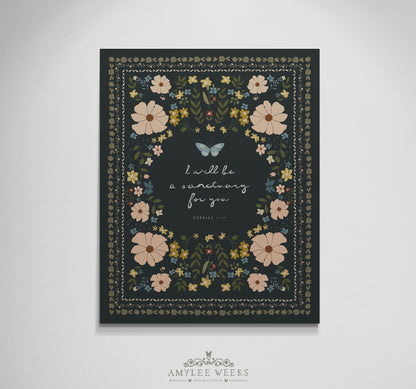 I Will Be a Sanctuary Wall Art — Floral Scripture Art | Amylee Weeks