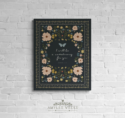 I Will Be a Sanctuary Wall Art — Floral Scripture Art | Amylee Weeks