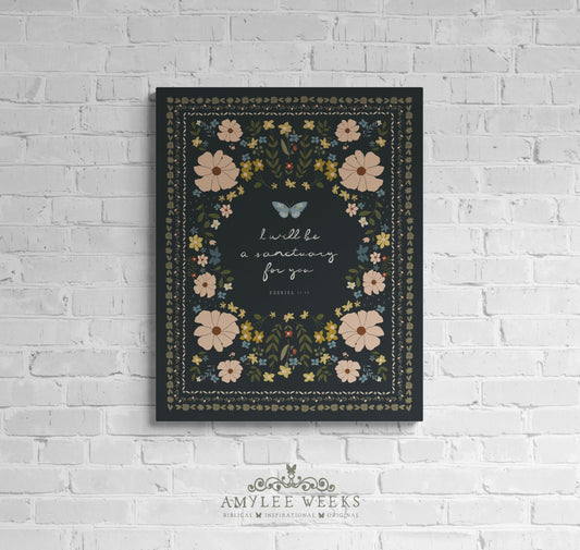 I Will Be a Sanctuary Wall Art — Floral Scripture Art | Amylee Weeks