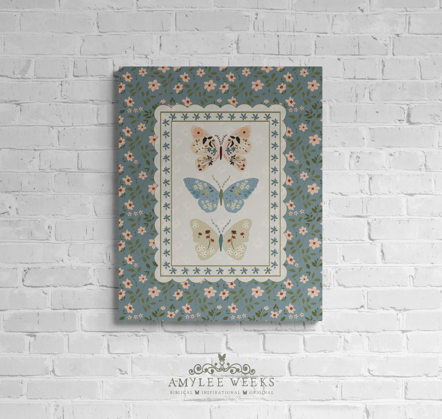 Butterfly Floral Wall Art  — Vintage Cottage Art | Amylee Weeks